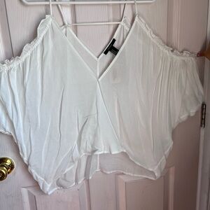 Forever 21 White Ruffled Asymmetrical Blouse